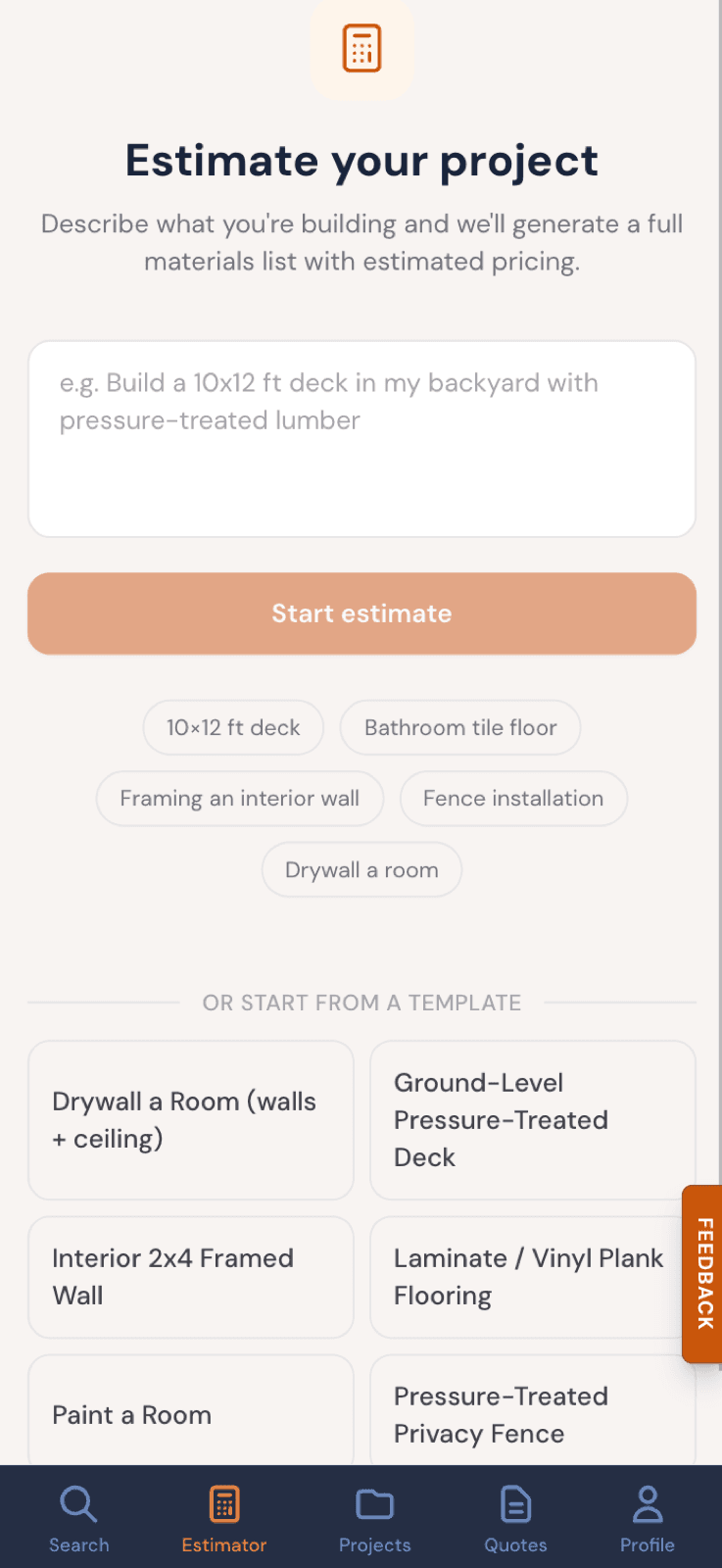The Stucly AI estimator with an example prompt and starter templates